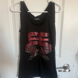 Cavalli Class Black Tank Top with Red Graphic
